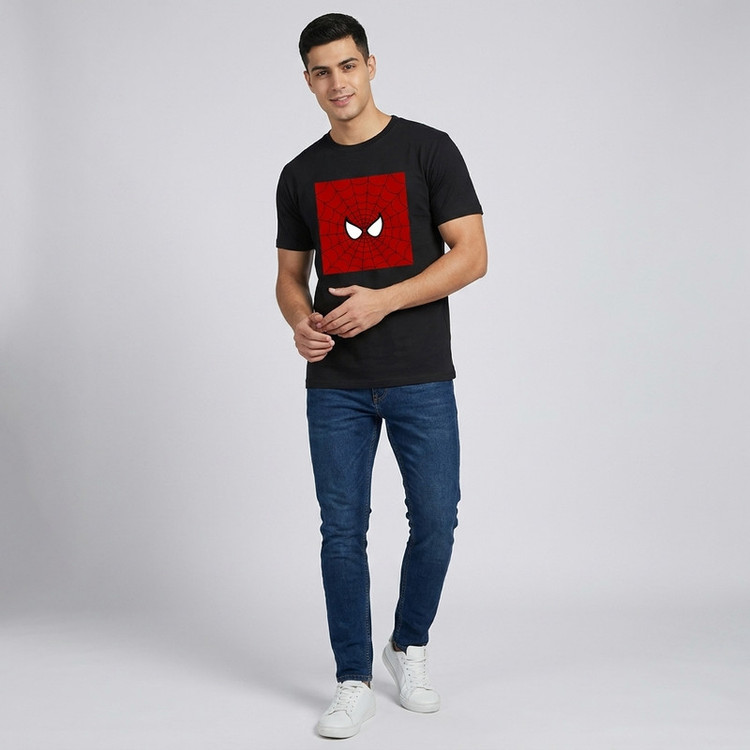 تی شرت آستین کوتاه یقه گرد مردانه پاد آفرین طرح کارتونی مرد عنکبوتی کد 829