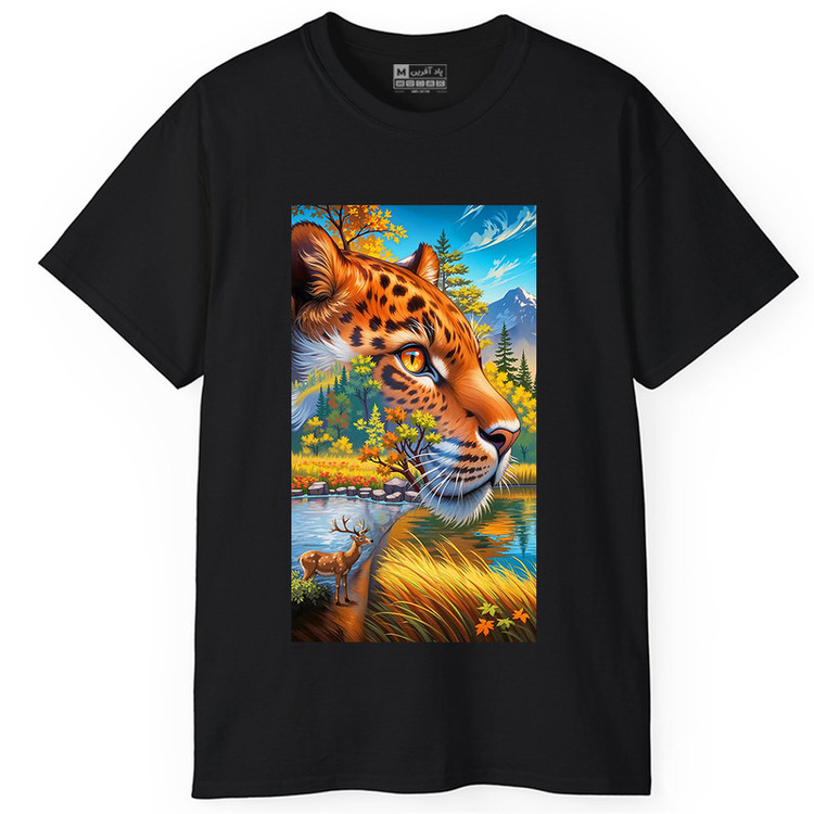 تی شرت آستین کوتاه مردانه پاد آفرین طرح پلنگ کد 373
