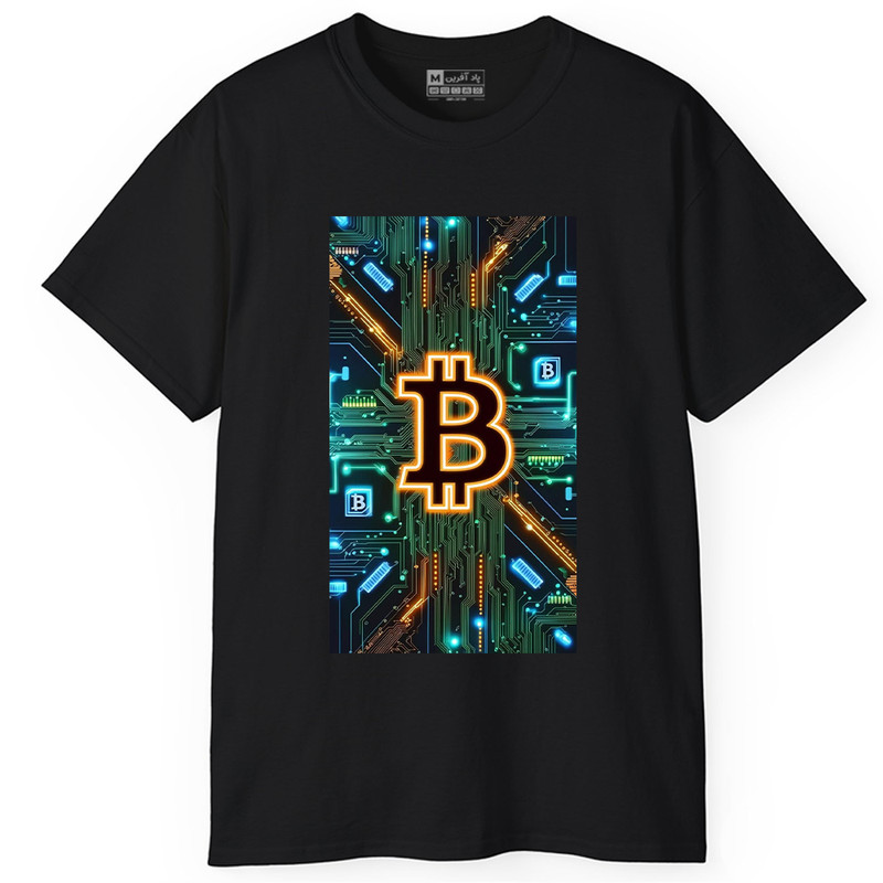 تی‌ شرت آستین کوتاه یقه گرد مردانه پاد آفرین طرح بیت کوین ارز دیجیتال کریپتوکارنسی کد 837