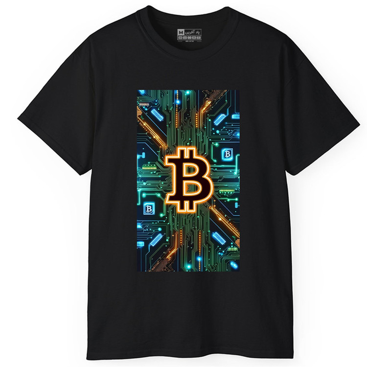 تی شرت آستین کوتاه یقه گرد مردانه پاد آفرین طرح بیت کوین ارز دیجیتال کریپتوکارنسی کد 837