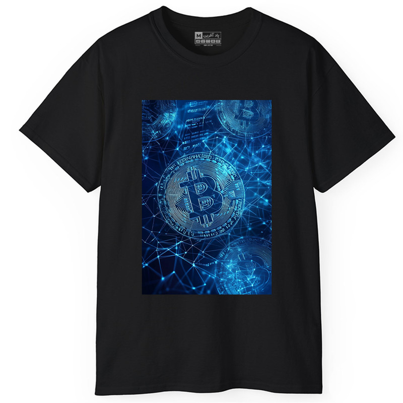 تی شرت آستین کوتاه یقه گرد مردانه پاد آفرین طرح بیت کوین ارز دیجیتال کریپتوکارنسی کد 835
