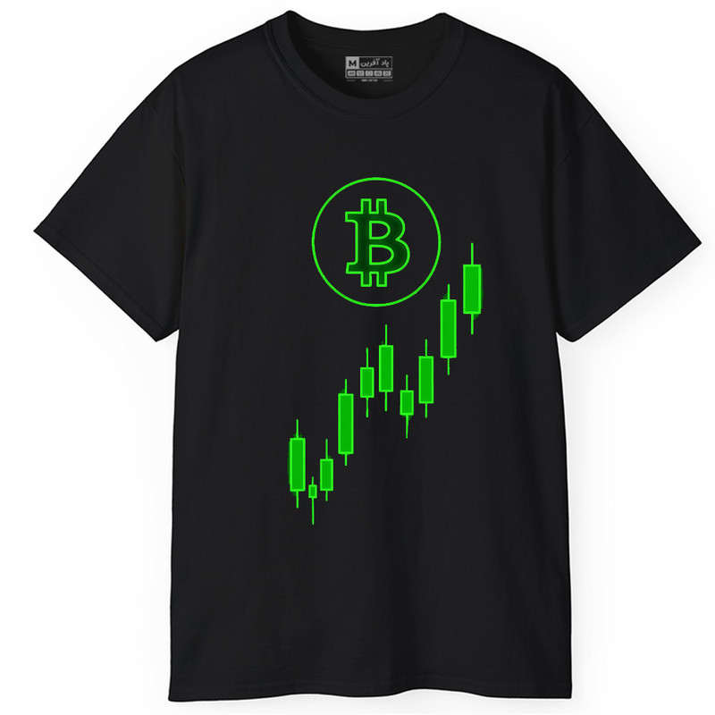 تی شرت آستین کوتاه یقه گرد مردانه پاد آفرین طرح بیت کوین ارز دیجیتال کریپتوکارنسی کد 834