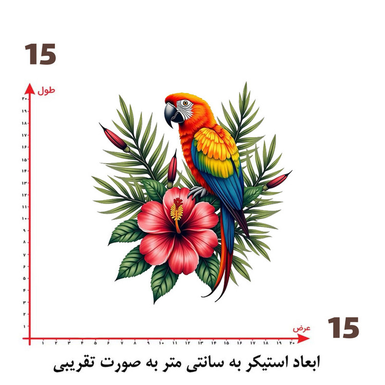 استیکر پارچه و لباس پاد آفرین طرح طوطی و گل کد 1129