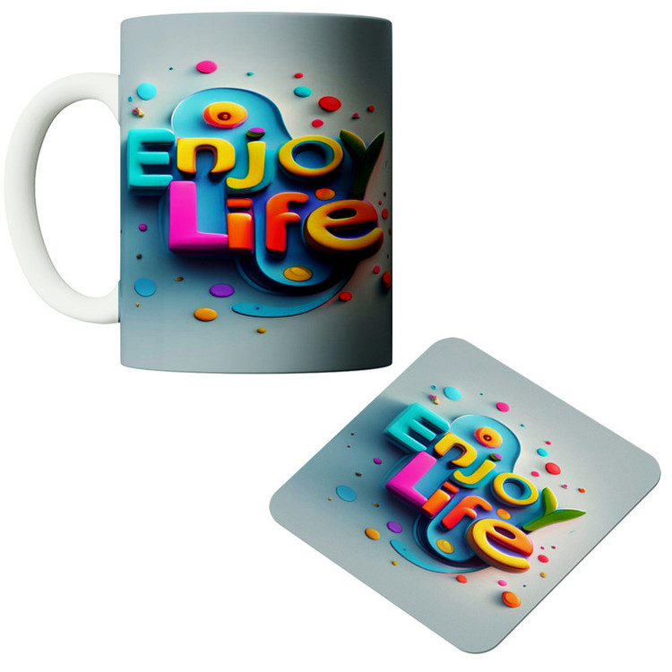 ماگ پاد آفرین مدل enjoy life کد 135 به همراه زیرلیوانی