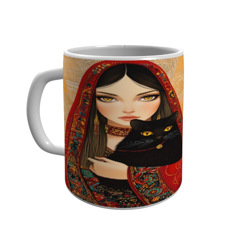 ماگ پاد آفرین مدل زن زیبا و گربه