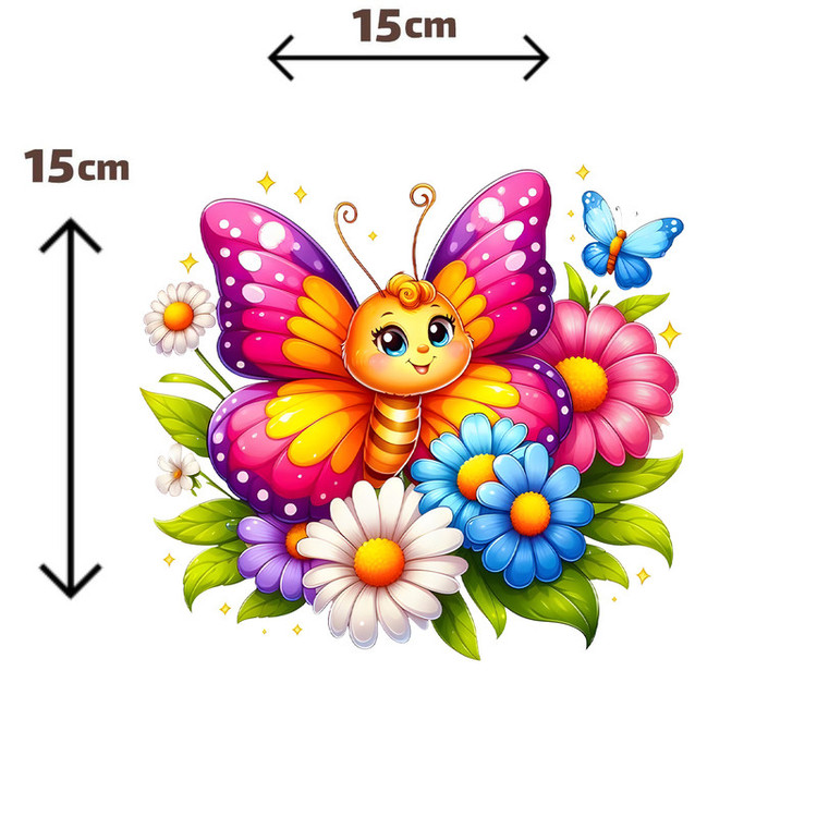 استیکر پارچه و لباس پاد آفرین مدل کارتونی طرح گل پروانه کد S4094