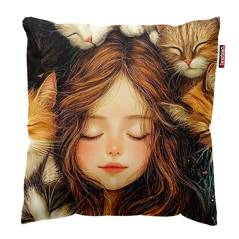 کوسن پاد آفرین مدل دخترانه طرح گربه کیوت فانتزی کد PK301975 سایز 30*30 سانتی متر