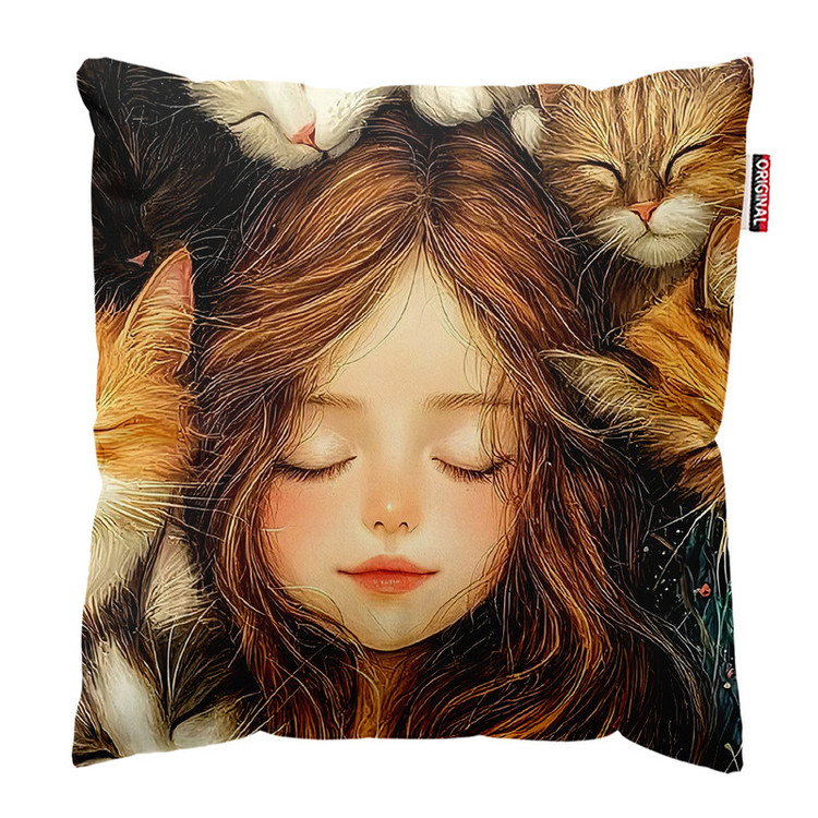کوسن پاد آفرین مدل دخترانه طرح گربه کیوت فانتزی کد PK401975 سایز 40*40 سانتی متر