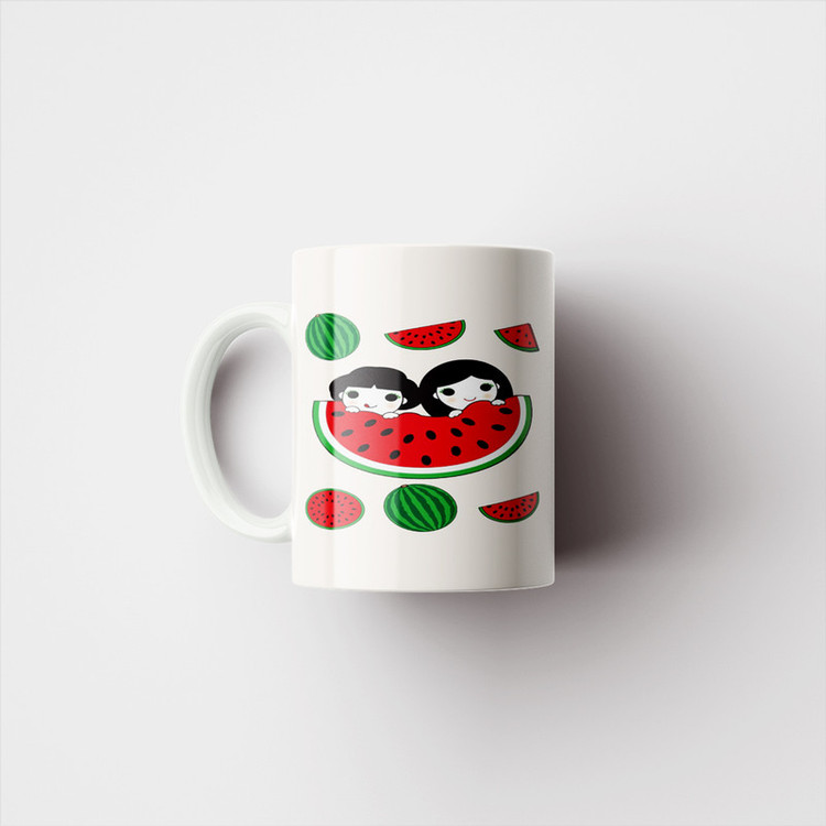 ماگ پادآفرین مدل یلدایی شب یلدا شب چله طرح انار و هندوانه کد p2676