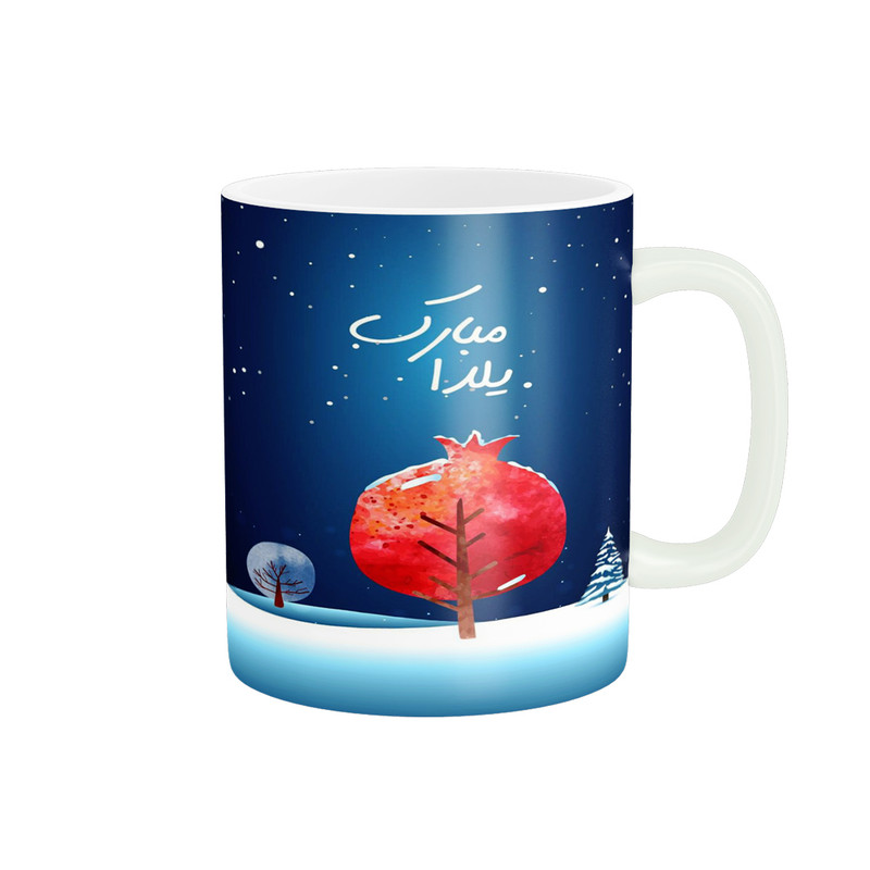 ماگ پادآفرین مدل یلدایی شب یلدا شب چله طرح انار و هندوانه کد p2658