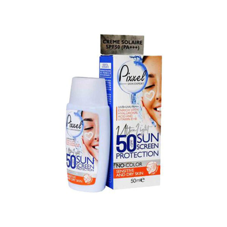 کرم ضدآفتاب بیرنگ پیکسل SPF50 مدل Sensitive، مناسب پوستهای خشک و حساس، حجم 50 میلیلیتر